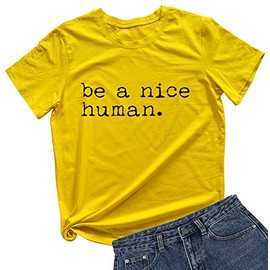 BABEGO Womens Cute Funny T-Shirts Graphic Tees Short Sleeve Tops Yellow Medium