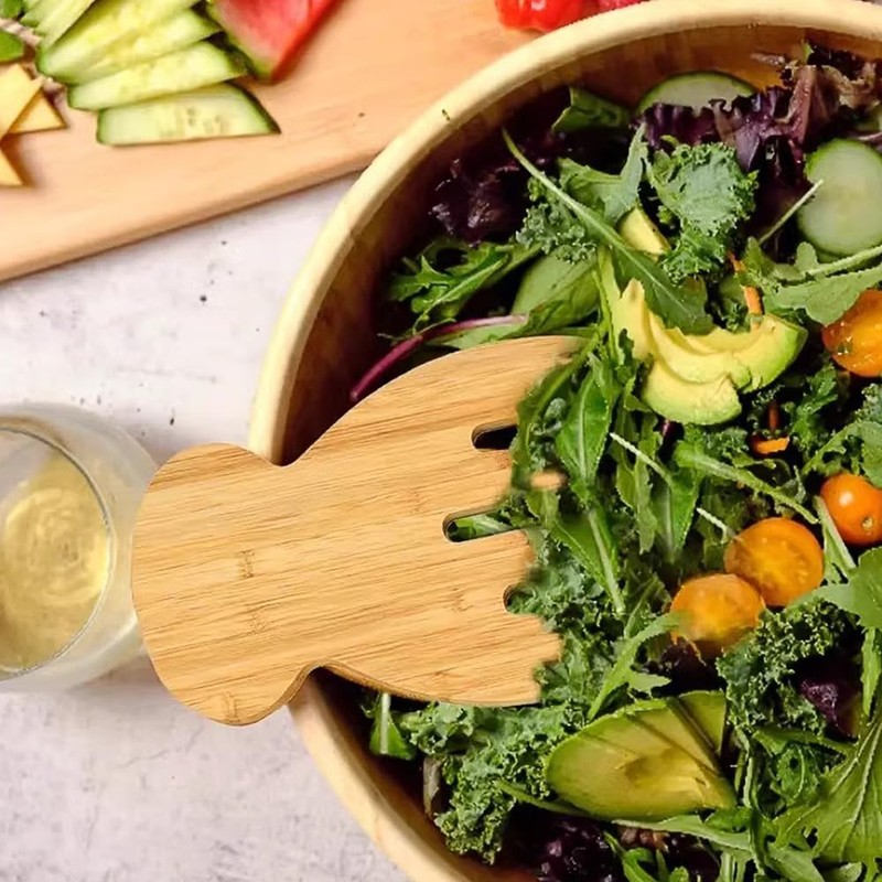 Wooden Salad Servers,Salad Hands,Wood Salad Tongs for Serving, Great for