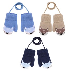 Baby Boys Girls Winter Knitted Mittens,3 Pairs Toddler Magic Stretch Mittens Thick Plush Lined, Warm Fluffy Full Finger Gloves Cold Weather Ski Gloves for 0-3 Y