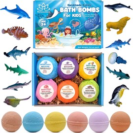 Relaxcation 6 Bath Bombs Gift Set for Kids SEA ANIMALS Toys inside -All Natural Ingredients