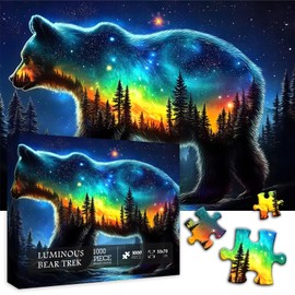PICKFORU Fantasy Bear Puzzles for Adults 1000 Pieces, Magic Animal Wildlife Bear Jigsaw Puzzles, Forest Starry Night Landscape Scenery Puzzles, Challenging for Adults