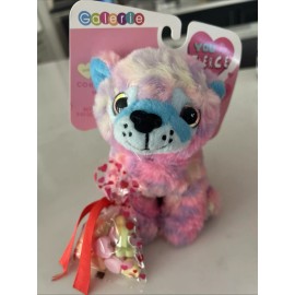 gallery Gallerie Leopard Plush Stuffed Animal Rainbow Pink Blue Opal Eyes 6" Super Soft!