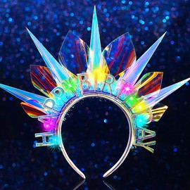 GRAEEN Light Up Happy Birthday Headband Glow Crown Hat For Women Party Rave Tiara