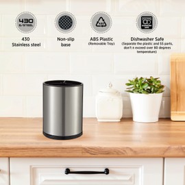 Rotating Kitchen Utensil Holder – 360 Degree Smooth Rotation – Kitchen Organiser with Partition Storage – Non-Slip Base and Balanced Design – Simple Water Drainage System – Dishwasher Safe