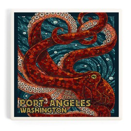 Port Angeles, Washington, Octopus Mosaic (Absorbent Ceramic Coaster, Single, Cork Back, Kitchen Table Decor)