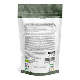 Spirulina Powder Organic 100 g. Natural and Raw Spirulina Algae Powder. Vegan and Pure. Cultivated in India in Tamil Nadu. Ideal for Drinks, Smoothies and Recipes.