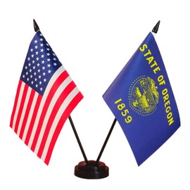 Zigvert America & Oregon Twin Desk Flag, US Oregon Table Flags, 8 x 5 Inches American & Oregon Deluxe Desk Flag Set - Miniature USA & Oregon Stick Flag with Flag Stand