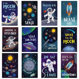 Bright Creations Space Posters for Classroom Pack - Space Themed Motivational Prints & Educational Posters - Classroom Wall Decor & Kids Room Decor - 11 x 17 in, Black & White, 12 Pack