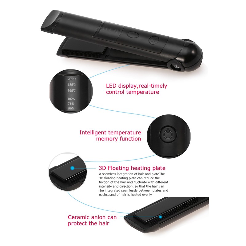 Mini Rechargeable Cordless Hair Curler & Straightener Hair Ironing Device