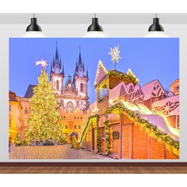 CORFOTO 5x4ft Christmas Market Backdrop Czech Republic Prague Old Town Square Christmas Backdrop Christmas Scene Outdoors Photography Background Christmas Party Decor Photo Booth Props