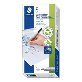 Staedtler Staedtler Folienstift Lumocolor non-permanent, wasserlösliche Tinte, für fast alle Oberflächen geeignet, Linienbreite M 1 mm, nachfüllbar, lange Lebensdauer, 5 schwarze Stifte, 315-9X