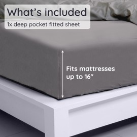 Bambaw 100% Viscose Derived from Bamboo Fitted Sheet Only, Soft Fitted Sheet Queen Size, Cooling Fitted Sheet with Straps, Deep Pocket Bottom Queen Fitted Sheet Only Fits Up to 16’’ (Dark Gray)