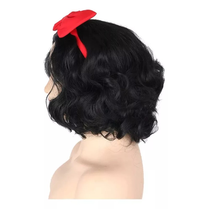 generic Peluca De Mujer Negra Corta Rizada Blanca Nieve Cosplayresi
