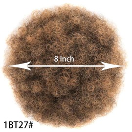 HEVAYO KISS Afro Puff Ponytail for Black Women Kinky Curly Ponytail Hair Ombre Brown Synthetic Hair Bun Extensions Hairpieces Updo Hair With Two Clips (1BT27)