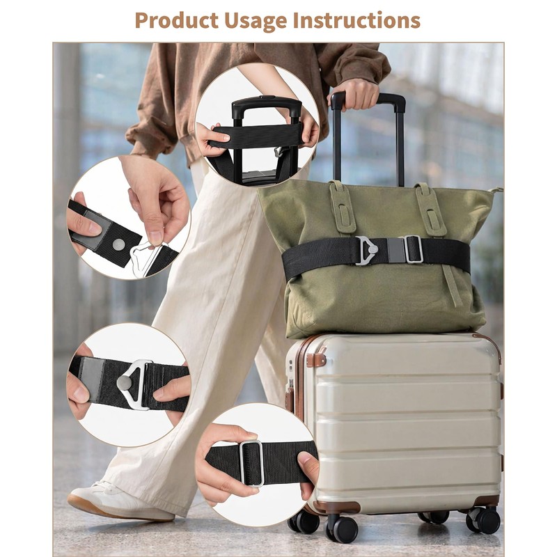 Waaqkid 2 PCS Luggage Travel Belt, 2-in-1 Adjustable Elastic Strap