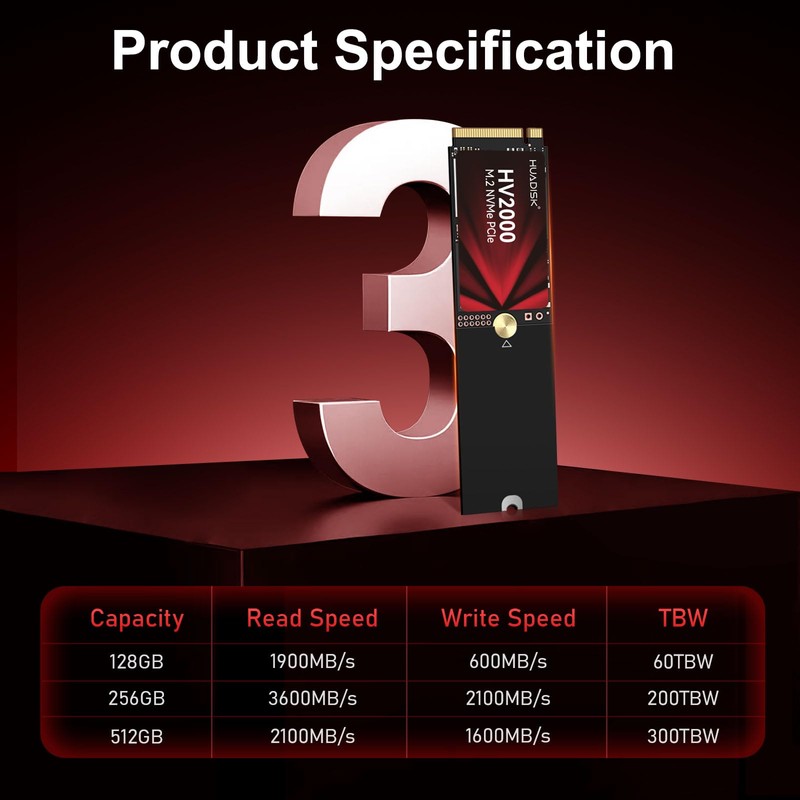 HUADISK M.2 NVMe SSD 128GB Gen3x4, 2242 SSD with 2280