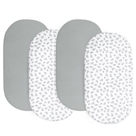 Baby Bassinet Sheets 4 Pack Compatible with SNOO Smart Sleeper and UPPAbaby Bassinet, Ultra Soft & Skin-Friendly, Washer & Dryer, Grey