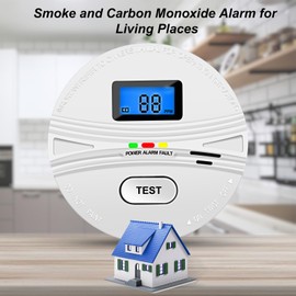 Smoke and Carbon Monoxide Detector with Batteries,2-in-1 Smoke Detector Carbon Monoxide Detector Combo,Smoke and Carbon Monoxide Alarm with Test Button and Digital Display
