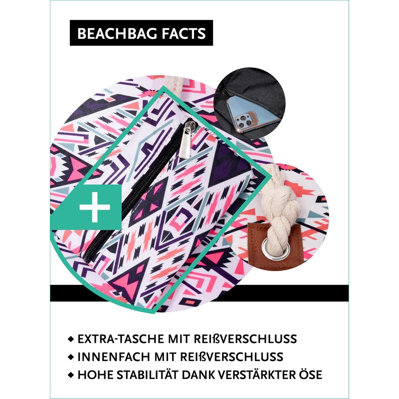 DonDon Large Beach Bag, Water Resistant With Zip Polycotton, Kaleidoscope