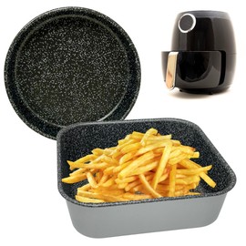 NAMAI - 20 x 20 cm, Square Baking Tray for Hot Air Fryer, Baking Mould Stone Look Dishwasher Safe, Aluminium Good Quality, Deep Baking Tray with Non-Stick Coating (20 x 20 + 18)