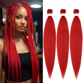 jiefeng Extensiones De Cabello Trenzado Preestirado, 3 Paquetes, 26 Pulgadas, Rojo, Sintético, Para Mujer, Con Ajuste De Agua Caliente (26 Pulgadas, Rojo)