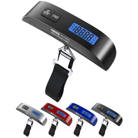 Dr.meter Luggage Scale, Travel Essentials, Digital Backlight LCD Display Handheld Suitcase Scales for Travel Accessories with Rubber Paint, Temperature Sensor 110 Pounds, Battery Included, Black