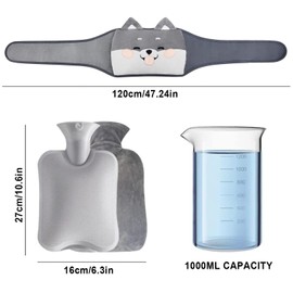 Hot Water Bottle Belt, 1 Litre Period Hot Water Bottle Belt, Pack of 3 PVC Heat Belt with Cover and Waist Cover for Children Adults (Puppies)