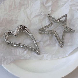 Danshinbow 2 x Star Hair Clips Metal Silver Tone Thick Hair for Women and Girls
