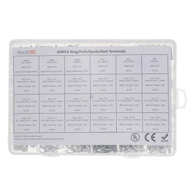 RockDIG Electrical Wire Connectors, 410 PCS AWG 22-16 16-14 12-10 Gauge Non-Insulated Butt Spade Ring Terminal Lug Crimp Connectors Assortment Kit