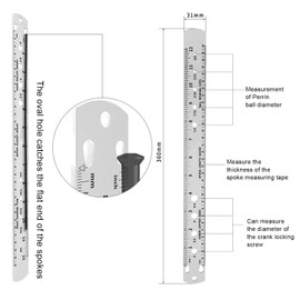 Bicycle Measuring Tool, 360mm Stainless Steel Double Sided Ruler Gauge Tool for Crank Cotter Pin Ball Bearing Spoke Length Nipple Size Measuring
