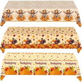 CUUSNNY 3 Packs Fall Plastic Tablecloth,Thanksgiving Disposable Tablecloths,54 x 108 Inch Rectangle Pumpkin Thanksgiving Table Cloth for Harvest Table Decorations Party Supplies