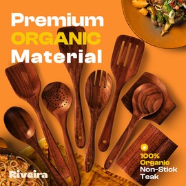 Riveira's 9-Piece Dark Brown Kitchen Essentials Wooden Cooking Utensils Set - Complete Kitchen Utensils Set for Gourmet Results