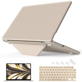 May Chen Case for M4 MacBook Pro 14 inch A3112 A3401 Max A3185, M3 A2918 A2992, M2 A2779, M1 A2442, 2021-2024 Release, Synthetic Leather Shockproof Strong Shell Case with Magnetic Stand - Gold