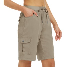 MoFiz Women 10" Hiking Cargo Short Multi Pocket Outdoor Athletic Casual Workout Summer Short Khaki,2XL