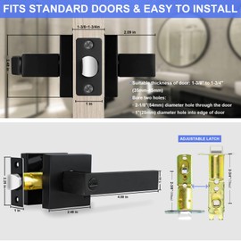 RAZCC Privacy Door Levers, 3 Pack Matte Black Door Handles Heavy Duty Bed and Bath Door Locks Interior Keyless Locksets, Reversible for Left Right Handed Doors