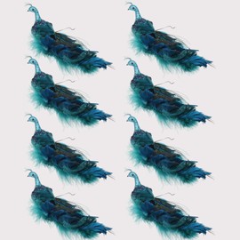 Mingfuxin 12" Glitter Peacock Ornaments, Teal Blue Peacock Christmas Ornaments Clip-on Birds Turquoise Peacock Christmas Tree Ornaments Christmas Decorations, Set of 8 Christmas Ornaments 2023