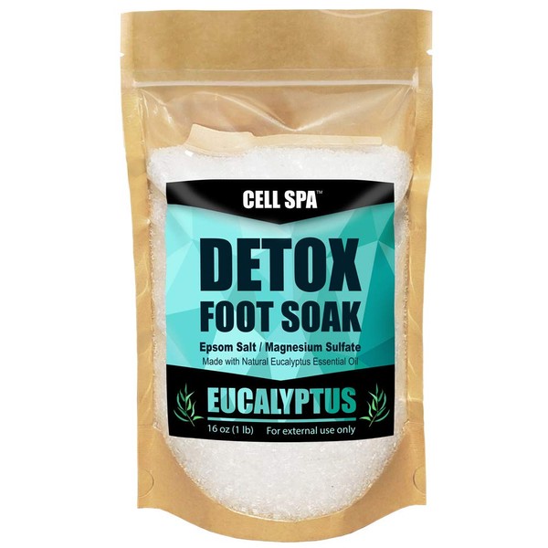 Cell Spa Detox Foot Soak Bath Premium 16 Ounce Eucalyptus Scented Epsom Salt Magnesium Sulfate to Help Detox, Relax, Relieve Stress & Soften Your Feet
