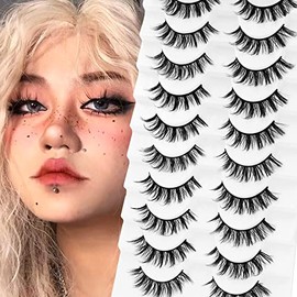 AUGENLI 10 Pairs Manga lashes Cosplay Eyelashes Japanese Style Makeup Thick Eyelash Extension Masquerade Party Eyelashes, Create Gorgeous Makeup (01)