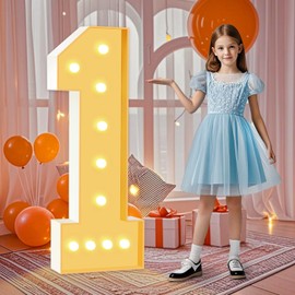 HITINO 4FT Marquee Light Up Numbers, LED Giant Mosaic Numbers 1 for Balloons 1st 12th 16th Birthday Backdrop Baby Shower Anniversary Decorations Party Wedding Decor, Pre-Cut Foam Frame Kit