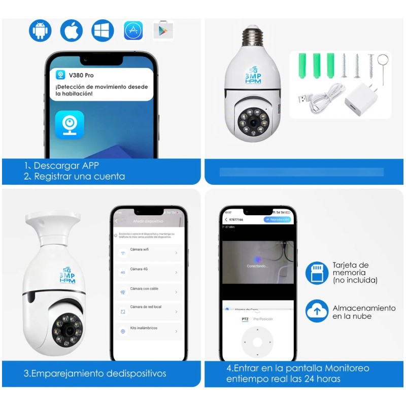 5g Cámara De Seguridad Wifi De 360° Visión Nocturna Alarma