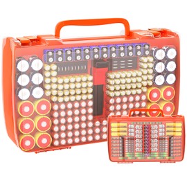 Aptbyte Battery Organizer Storage Holder Box Case with Tester- 269 Batteries Double-Sided Variety Pack, Holds AA AAA 4A C D Cell 9V 3V Lithium LR44 CR2 CR123 CR1632 18650 Button- Orange (Box Only)