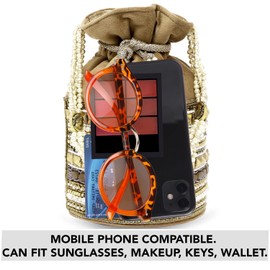 Aheli Brown Potli Bags Gift for Women Evening Bag Clutch Ethnic Bride Purse with Drawstring