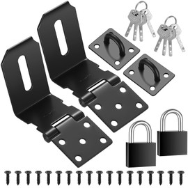 4 Inch 90 Degree Heavy Padlock Hasp, Right Angle Door Clasp Door Lock, Stainless Steel Gate Latch Padlock Staple for Windows, Cabinets, Closets, Sheds, Doors, with a Lock - (Black 2 Sets)