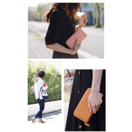 Sankyo Shokai Wallet, Women's, Men's, Ostrich Leather, Genuine Leather, Half Point, Long Wallet, Round Zipper, Cyprus