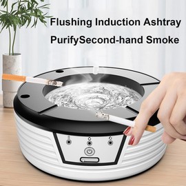 AJINIEHJ Multifunctional Circulating Flushing Ashtray Indoor Outdoor Ashtray Desktop USB Rechargeable Electric Ashtray for Home Office (Needs to Add Water) (White)