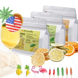 9oz Dehydrated Fruit Slices for Cocktail Garnish Set, Contains Dried Orange, Lime, and Lemon Slices, with 10 Pcs Drink Umbrella Picks, Great for Baking Party DIY Decorations.