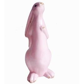 Ceramic Rabbits Porcelain Bunny Figurine Decorations Easter Rabbit Statues Home Decor Vintage Style Bunny Figurines Ornament Gift (Pink)