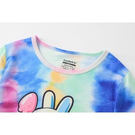 CYCHELRY Blue Tie Dye Ice Cream Bunny Pajamas for Teen Girls Short Sleeve Big Kids Sleepover PJS Sets Matching Clothes Size 14