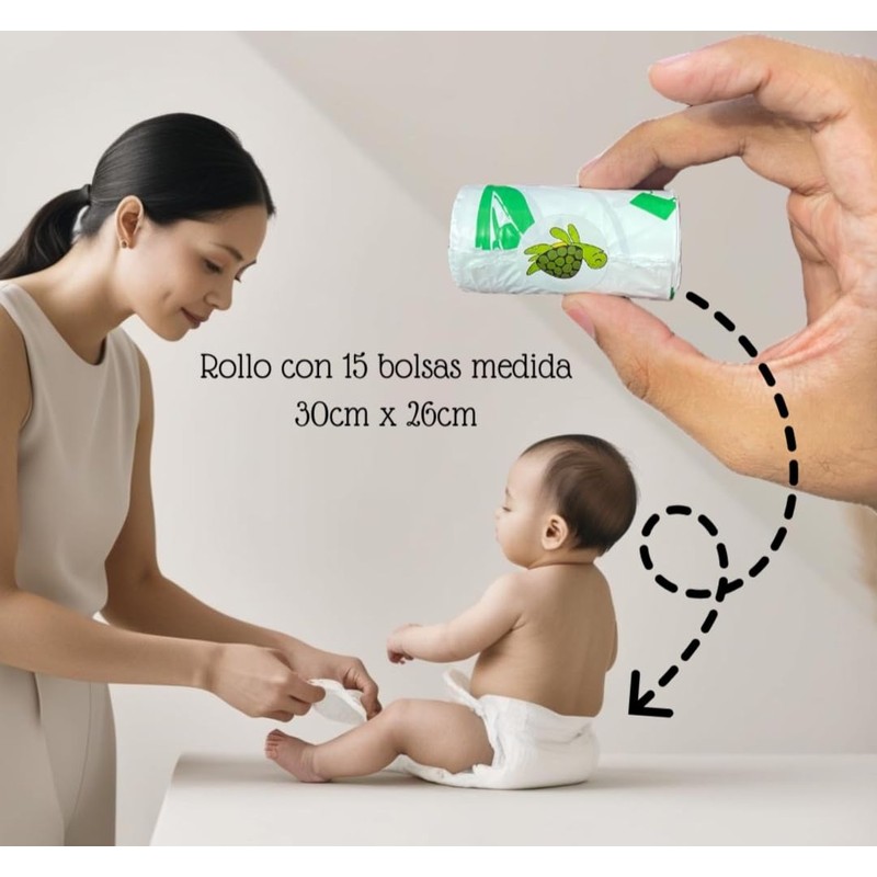 La Cigueña - 180 bolsas biodegradables portátiles para el cuidado