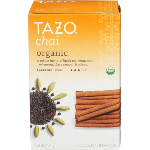 Tazo Organic Chai For a Warm Spiced Chai Black Tea Moderately Caffeinated Tea 20 Tea Bags